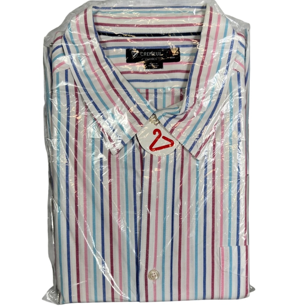 Cremieux Classics Mens XXL Button Down Shirt Multi Color Stripe Blue Pink White